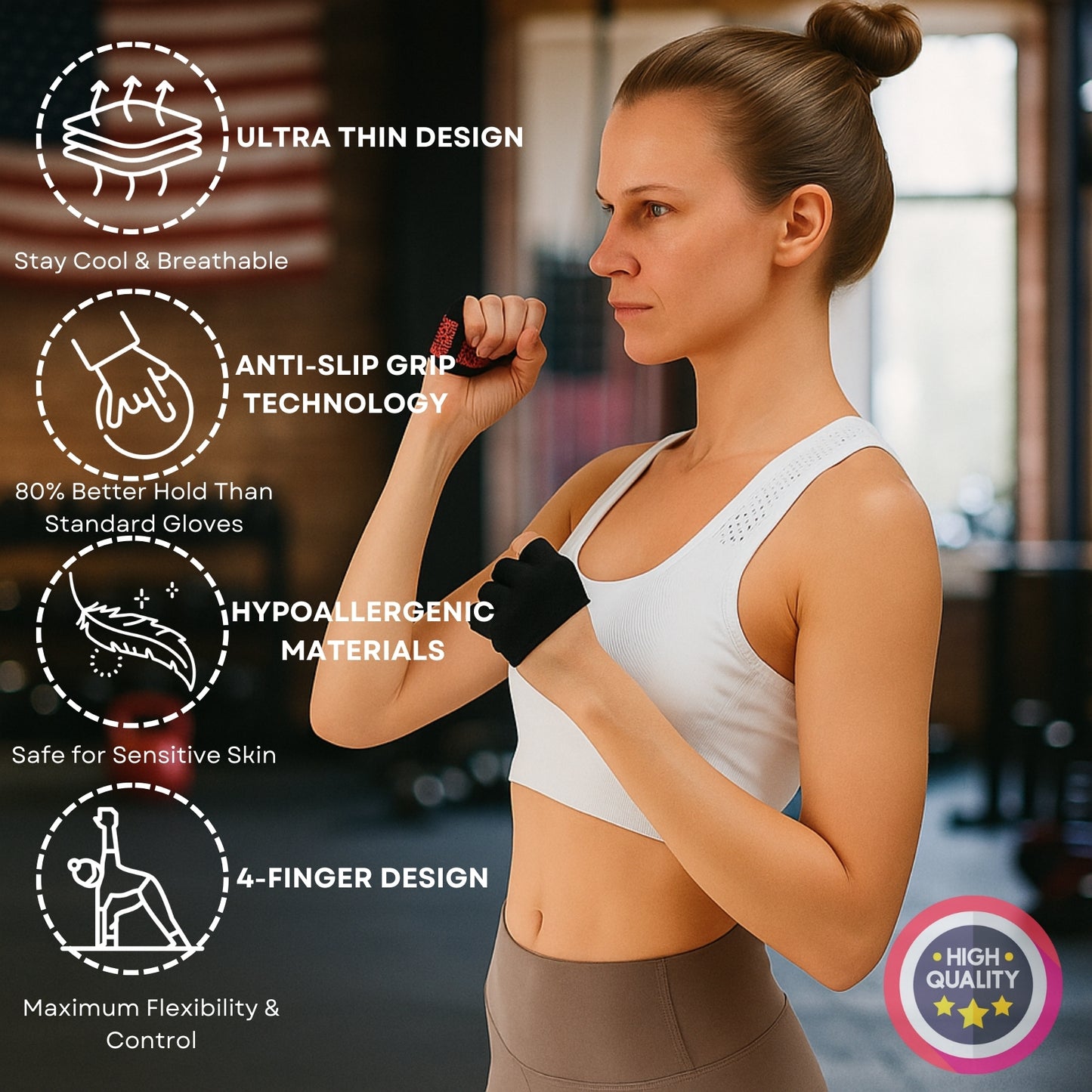 Mini Workout Gloves Women - Thin Gym Gloves with Grips