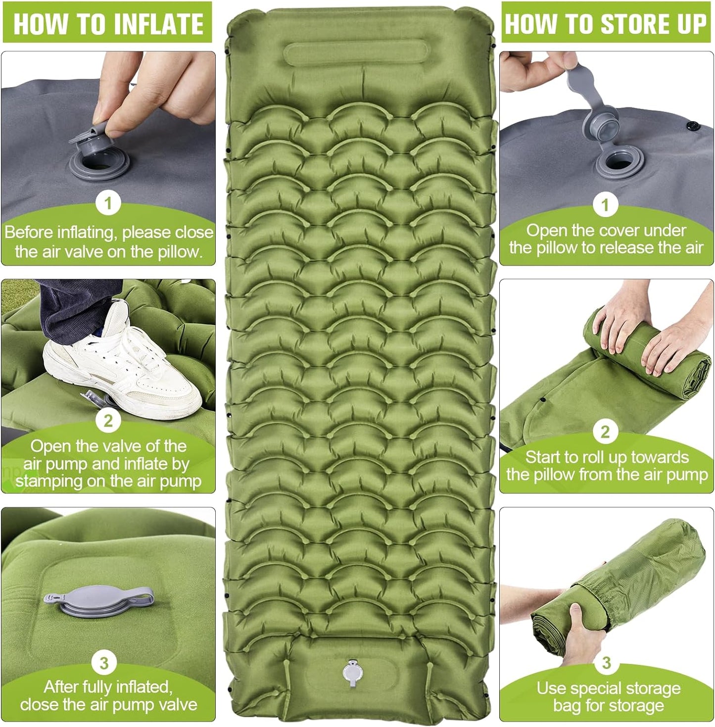 Sleeping Pad, Ultralight Inflatable Sleeping Pad for Camping with Pillow
