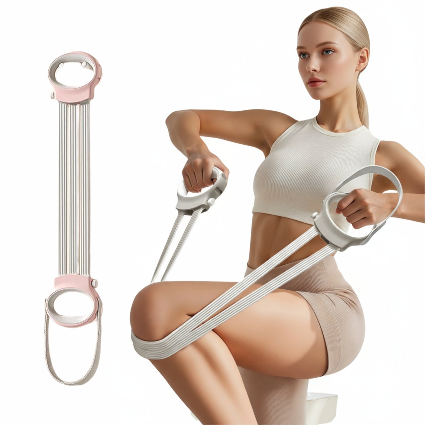 Natural Latex Resistance Bands Set - 6X Stretch Heavy Duty Figure 8 Pull Rope with Foot Pedal Trainer