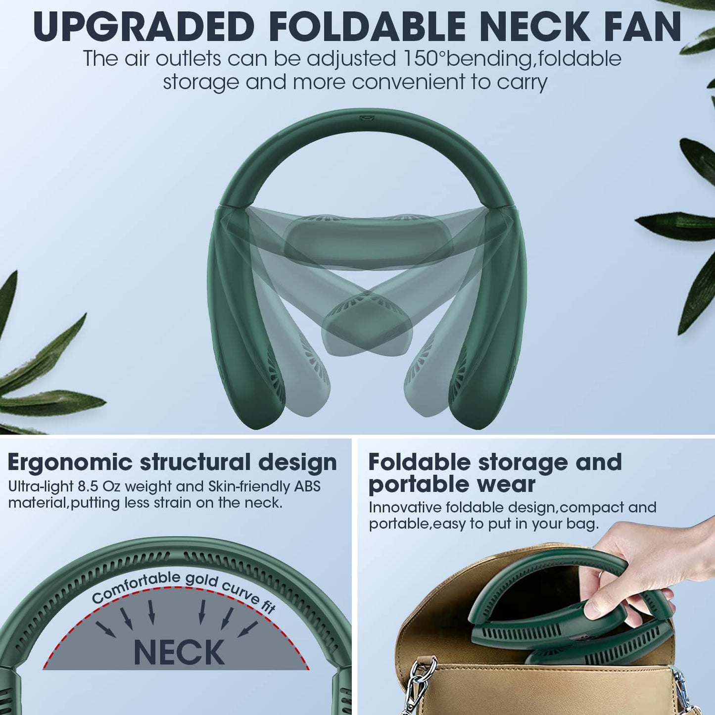 Upgraded 5000 mAh Foldable Bladeless Neck Fan