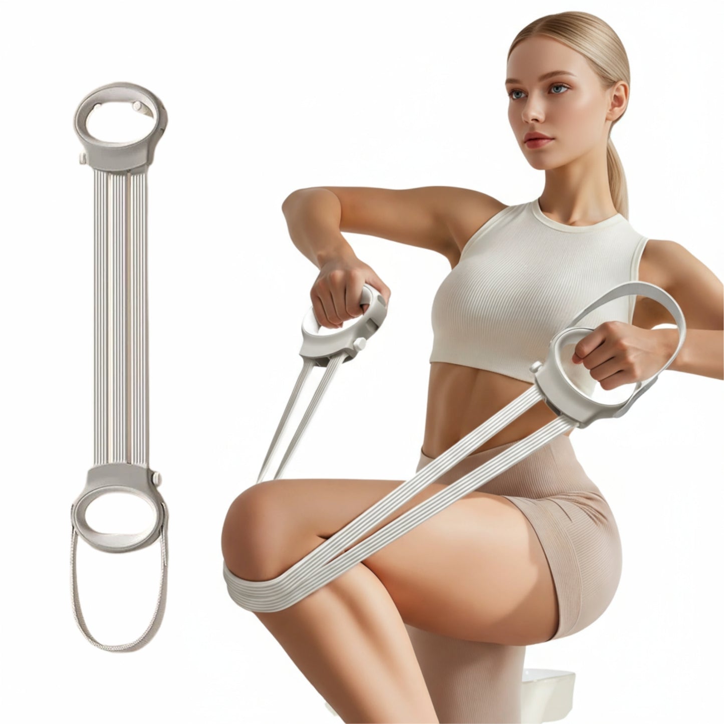 Natural Latex Resistance Bands Set - 6X Stretch Heavy Duty Figure 8 Pull Rope with Foot Pedal Trainer