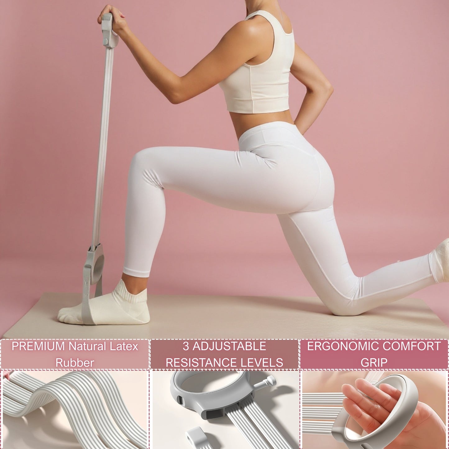 Natural Latex Resistance Bands Set - 6X Stretch Heavy Duty Figure 8 Pull Rope with Foot Pedal Trainer