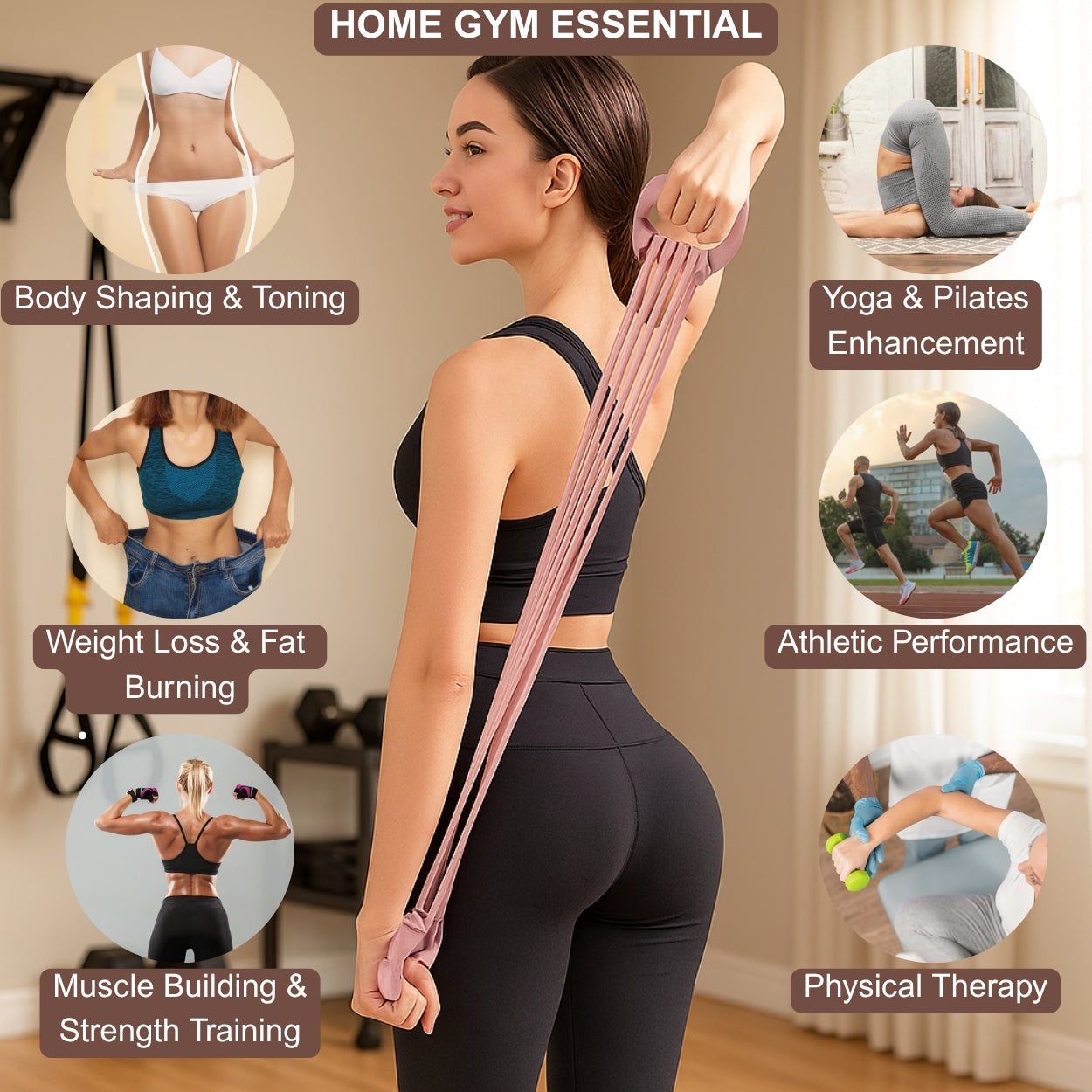 Resistance Bands with Handles - 8 Tube Adjustable Silicone Exercise Bands Set for Women