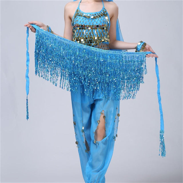 Women's Sequin Tassel Skirts Rave Fringe Hip Scarf for Festival
