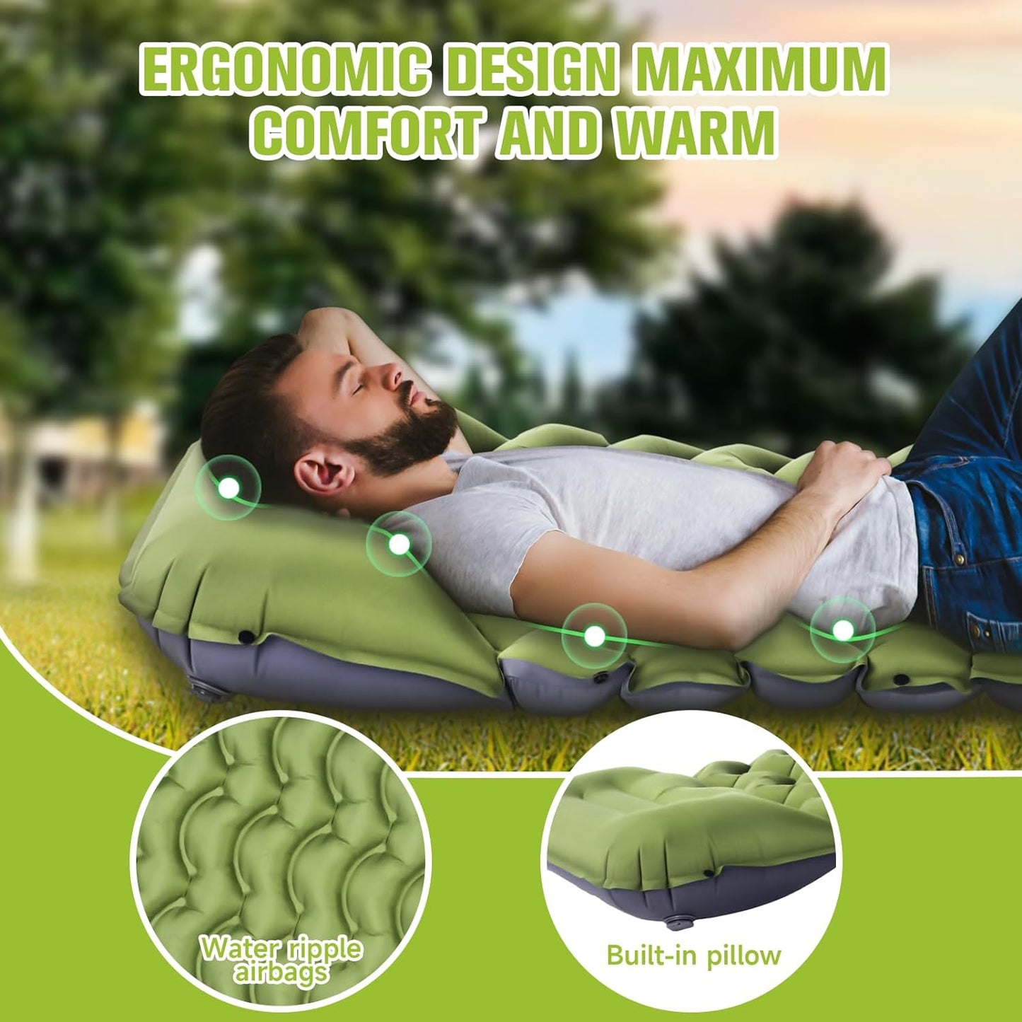 Sleeping Pad, Ultralight Inflatable Sleeping Pad for Camping with Pillow