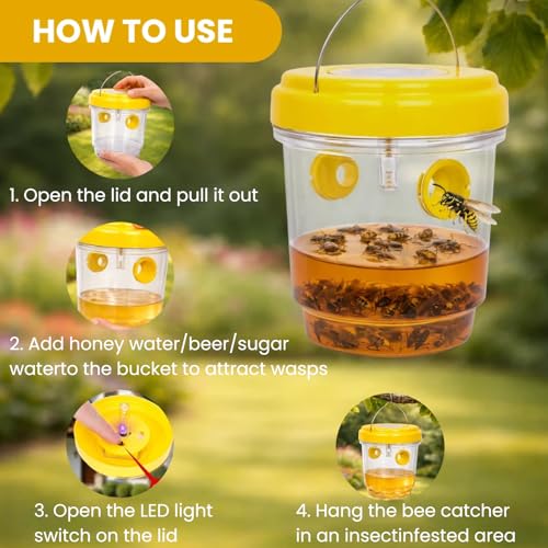 Upgraded Wasp Trap Outdoor Hanging, Reusable Yellow Jacket Trap with Bait Reservoir, Carpenter Bee and Hornet Catcher, Hanging Wasp Catcher for Outdoor Use