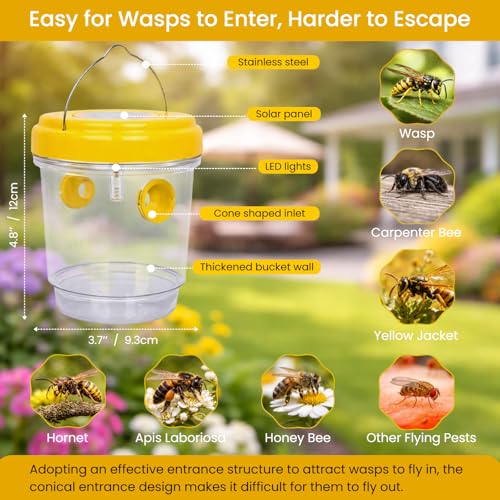 Upgraded Wasp Trap Outdoor Hanging, Reusable Yellow Jacket Trap with Bait Reservoir, Carpenter Bee and Hornet Catcher, Hanging Wasp Catcher for Outdoor Use