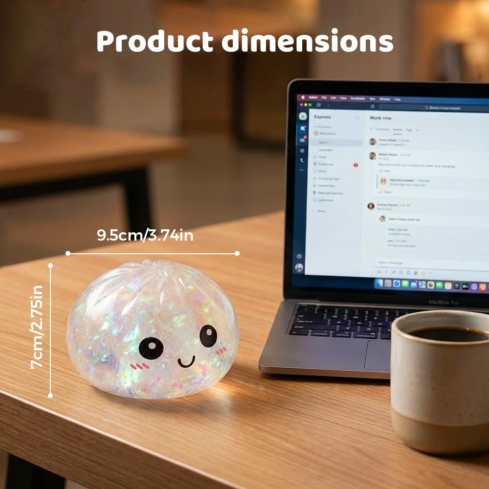 2026 New Shimmering Dumpling Squishies, Dumpling Squishy Mystery Box, Colorful Dumplings Stress Balls Fidget Sensory, Squeeze Dough Ball Stress Relief Hand with Food Steamer Stretchy Desk