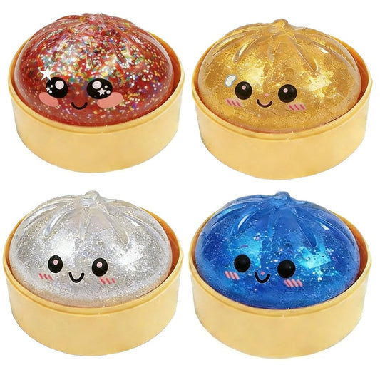 2026 New Shimmering Dumpling Squishies, Dumpling Squishy Mystery Box, Colorful Dumplings Stress Balls Fidget Sensory, Squeeze Dough Ball Stress Relief Hand with Food Steamer Stretchy Desk