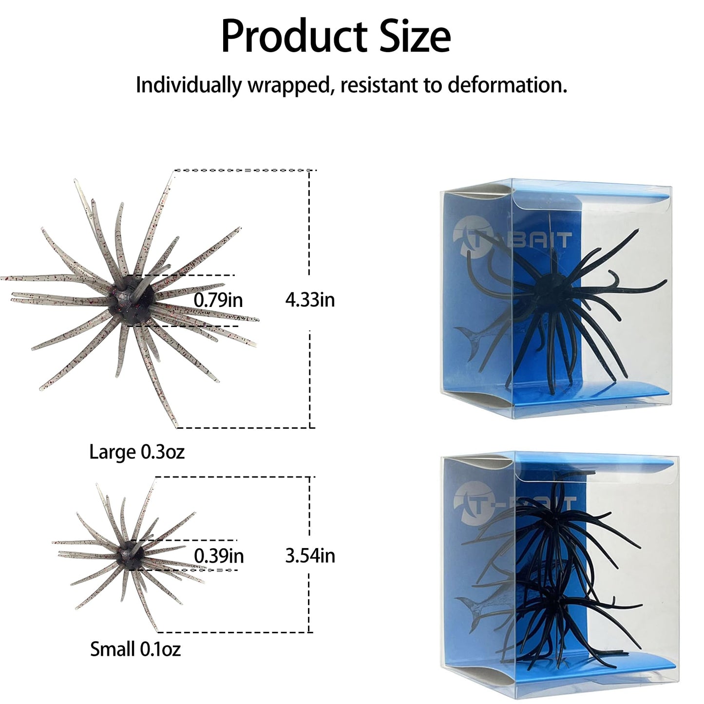 4Pcs Floating Sea Urchin Soft Lure | Tentacle Creature Lure, 4.33" & 3.54" TPR Finesse Baits, 5 Colors, Ideal for Bass Fishing with Drop Shot, Wacky Rig, Neko Rig