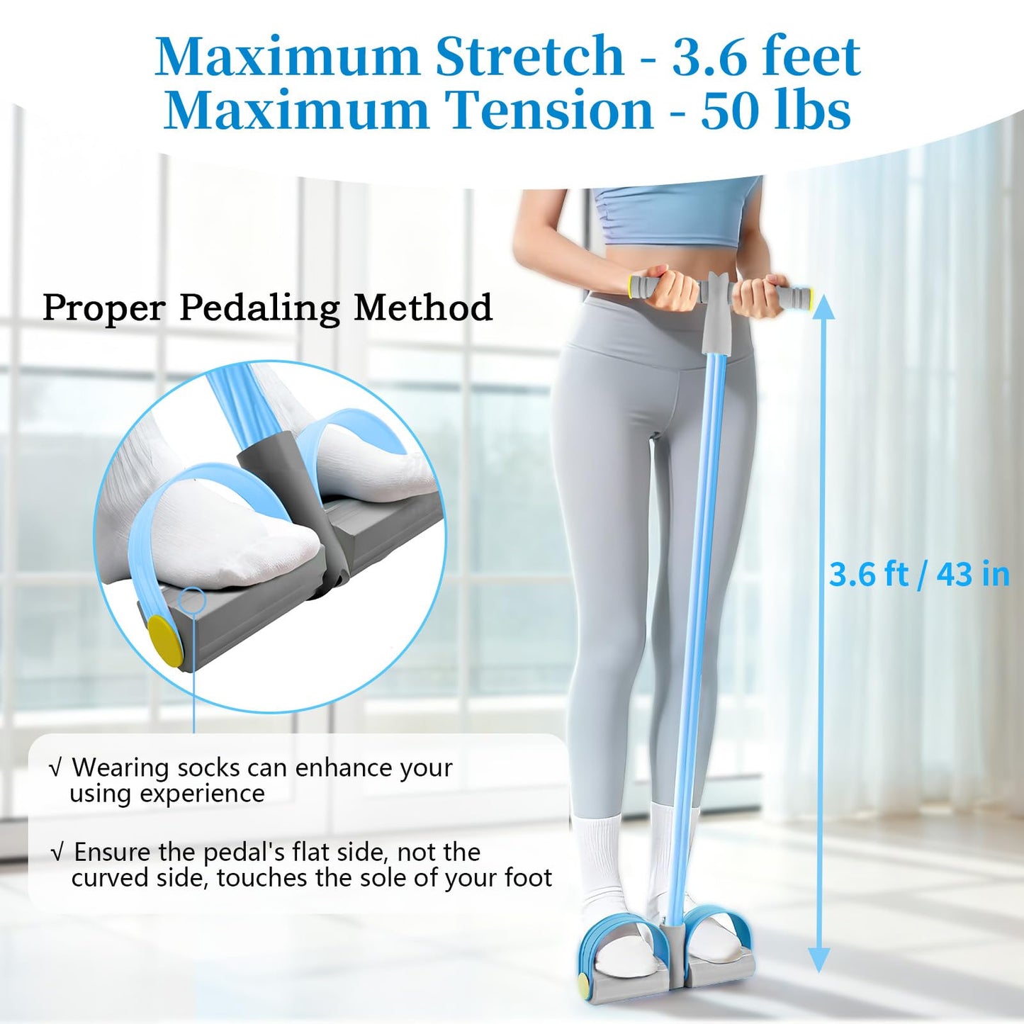 Pedal Resistance Bands with Handles, Durable 6-Tubes Multifunction Pedal Resistance Band, Natural Rubber Foot Pedal Resistance Bands, Fitness Resistance Bands for Abdomen, Waist, Arm, Leg