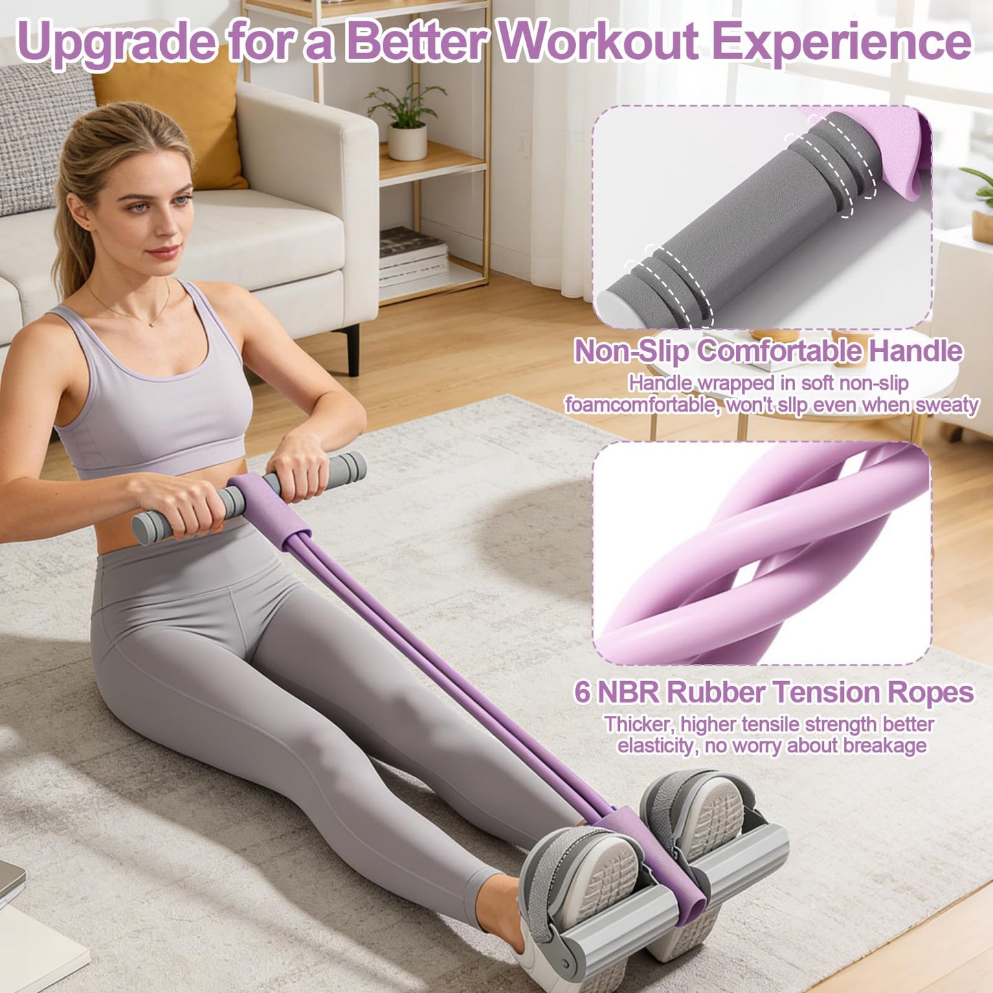 Resistance Bands with Handles, Adjustable Foot Pedal Resistance Band, 6-Tubes Pure Natural Rubber Pedal Resistance Band, Foot Pedal Resistance Band Suitable for Abdomen, Hands, Legs and Arms