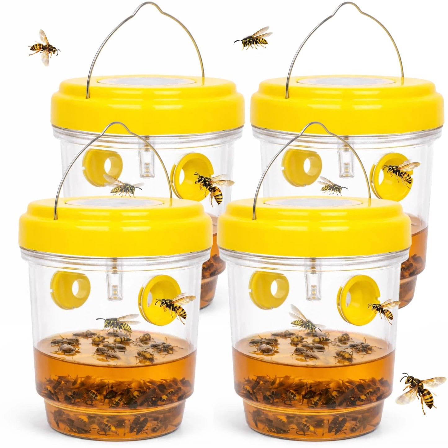 Upgraded Wasp Trap Outdoor Hanging, Reusable Yellow Jacket Trap with Bait Reservoir, Carpenter Bee and Hornet Catcher, Hanging Wasp Catcher for Outdoor Use