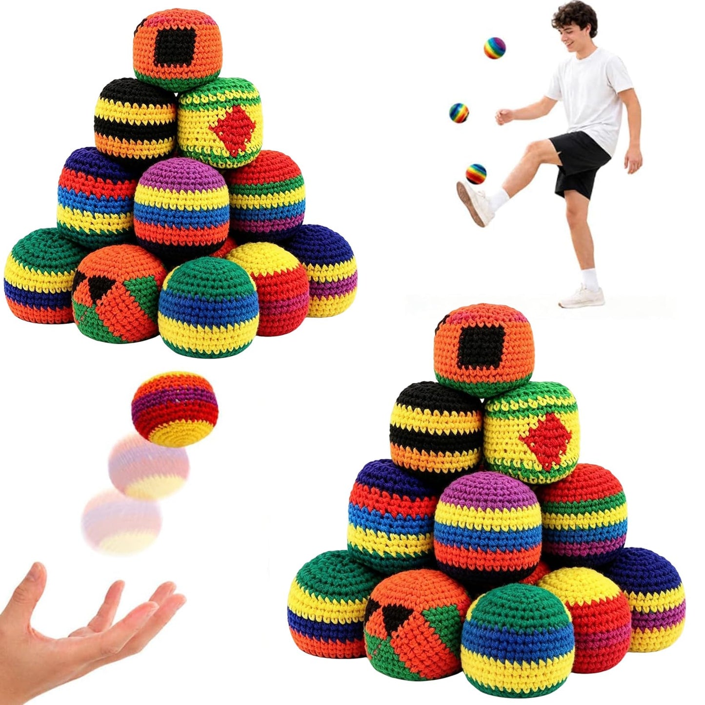 6/12/24PCS Crochet Footbag Set, 2026 New Knitted Kick Balls for Kids & Adults, Colorful Juggling Toss Bags, Handmade Footbags for Outdoor Games, Party, Playground & Travel