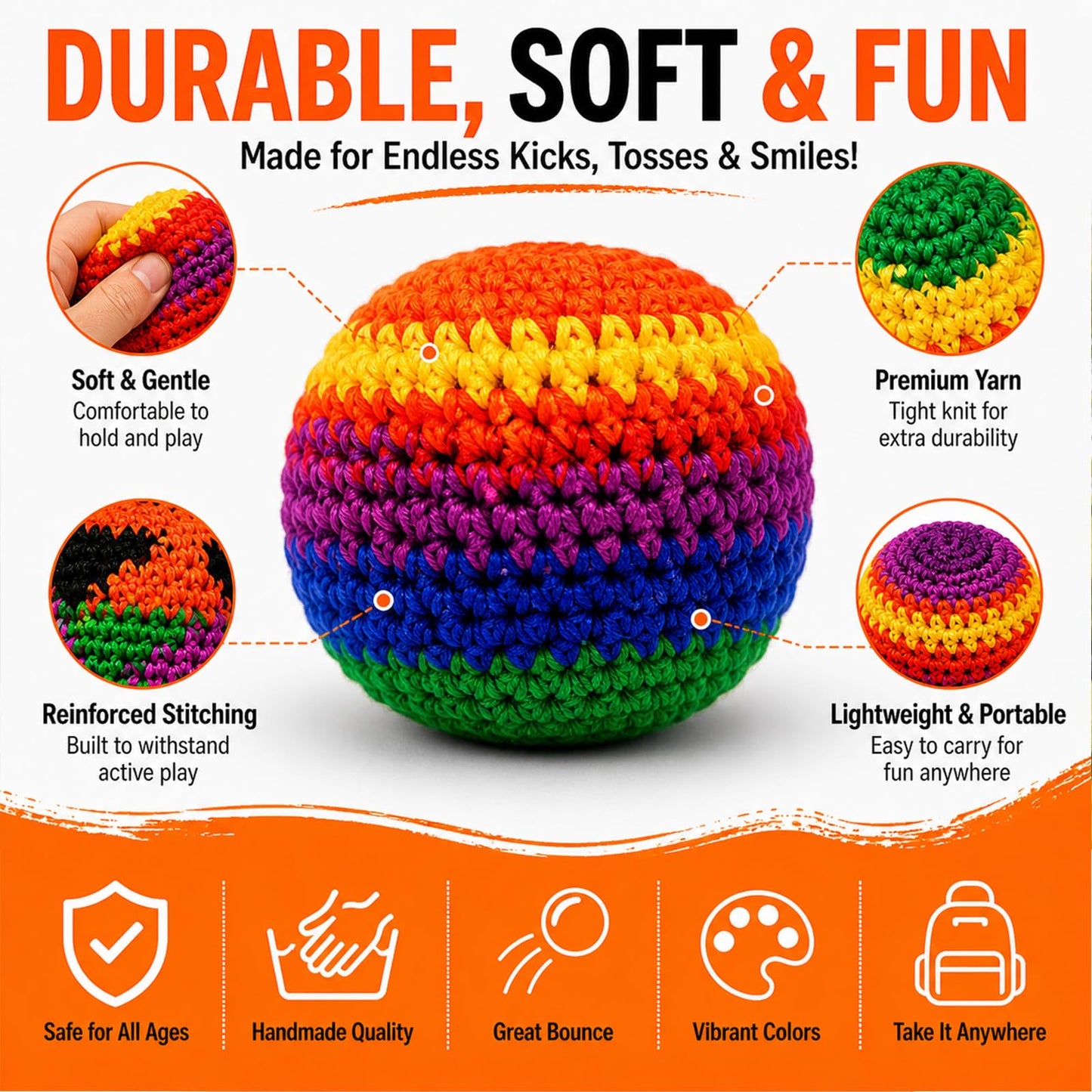 6/12/24PCS Crochet Footbag Set, 2026 New Knitted Kick Balls for Kids & Adults, Colorful Juggling Toss Bags, Handmade Footbags for Outdoor Games, Party, Playground & Travel