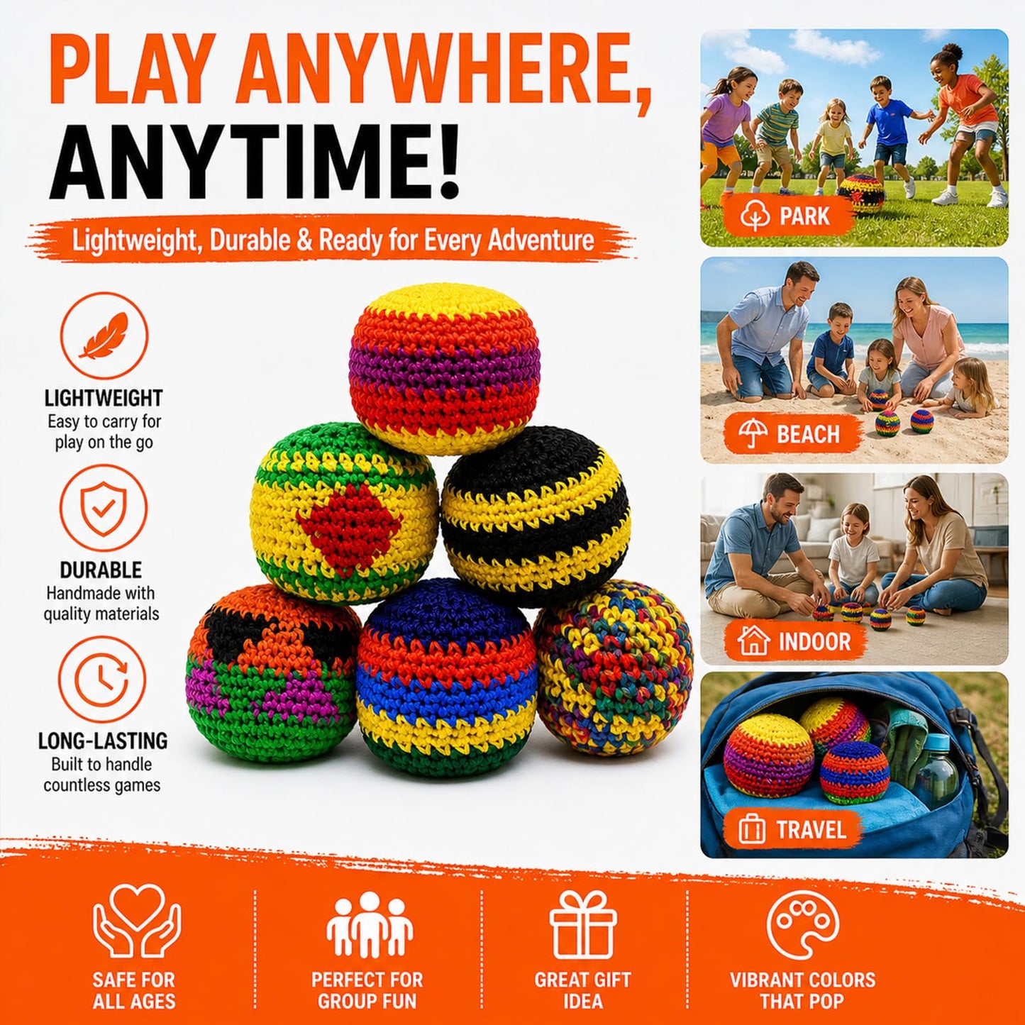6/12/24PCS Crochet Footbag Set, 2026 New Knitted Kick Balls for Kids & Adults, Colorful Juggling Toss Bags, Handmade Footbags for Outdoor Games, Party, Playground & Travel
