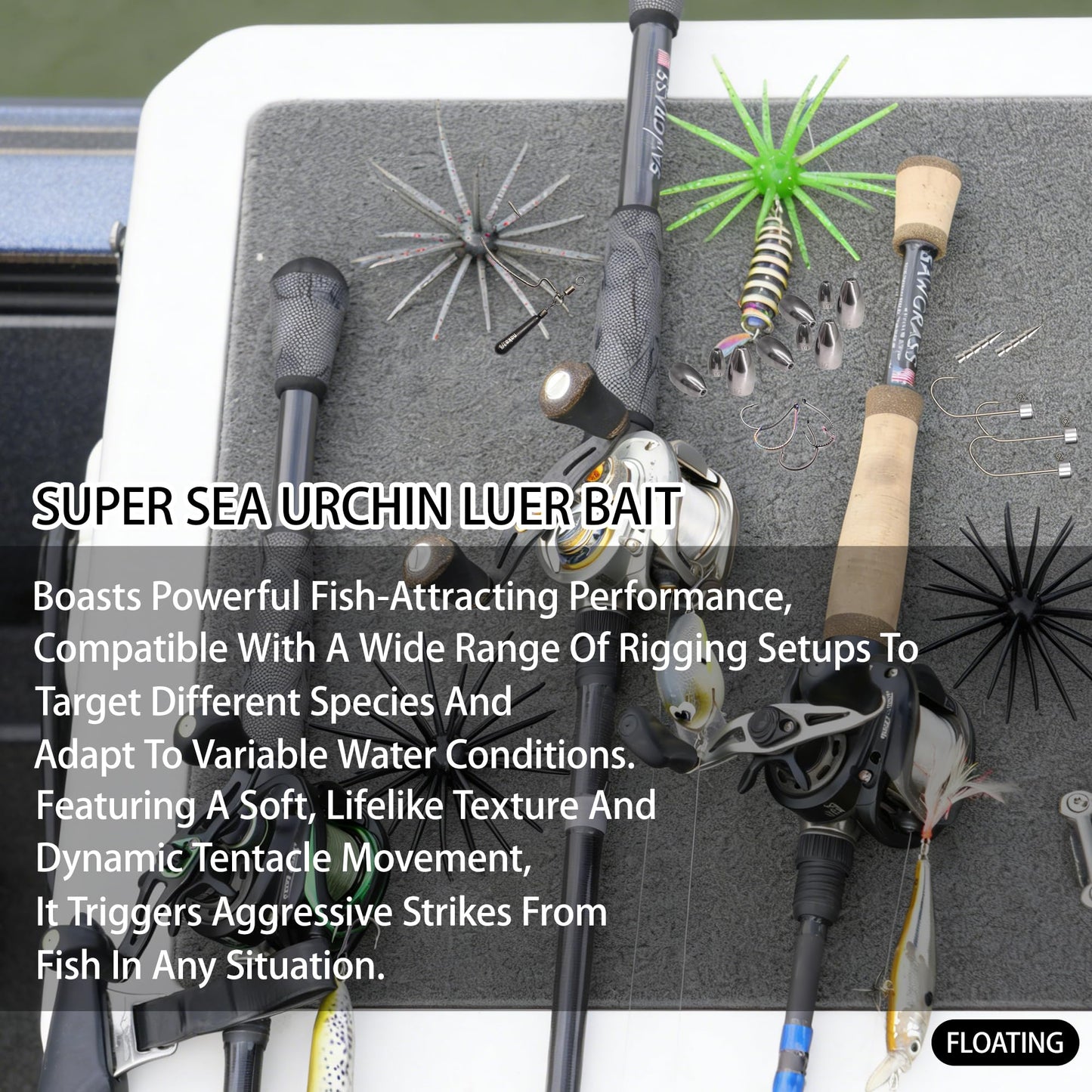 4Pcs Floating Sea Urchin Soft Lure | Tentacle Creature Lure, 4.33" & 3.54" TPR Finesse Baits, 5 Colors, Ideal for Bass Fishing with Drop Shot, Wacky Rig, Neko Rig