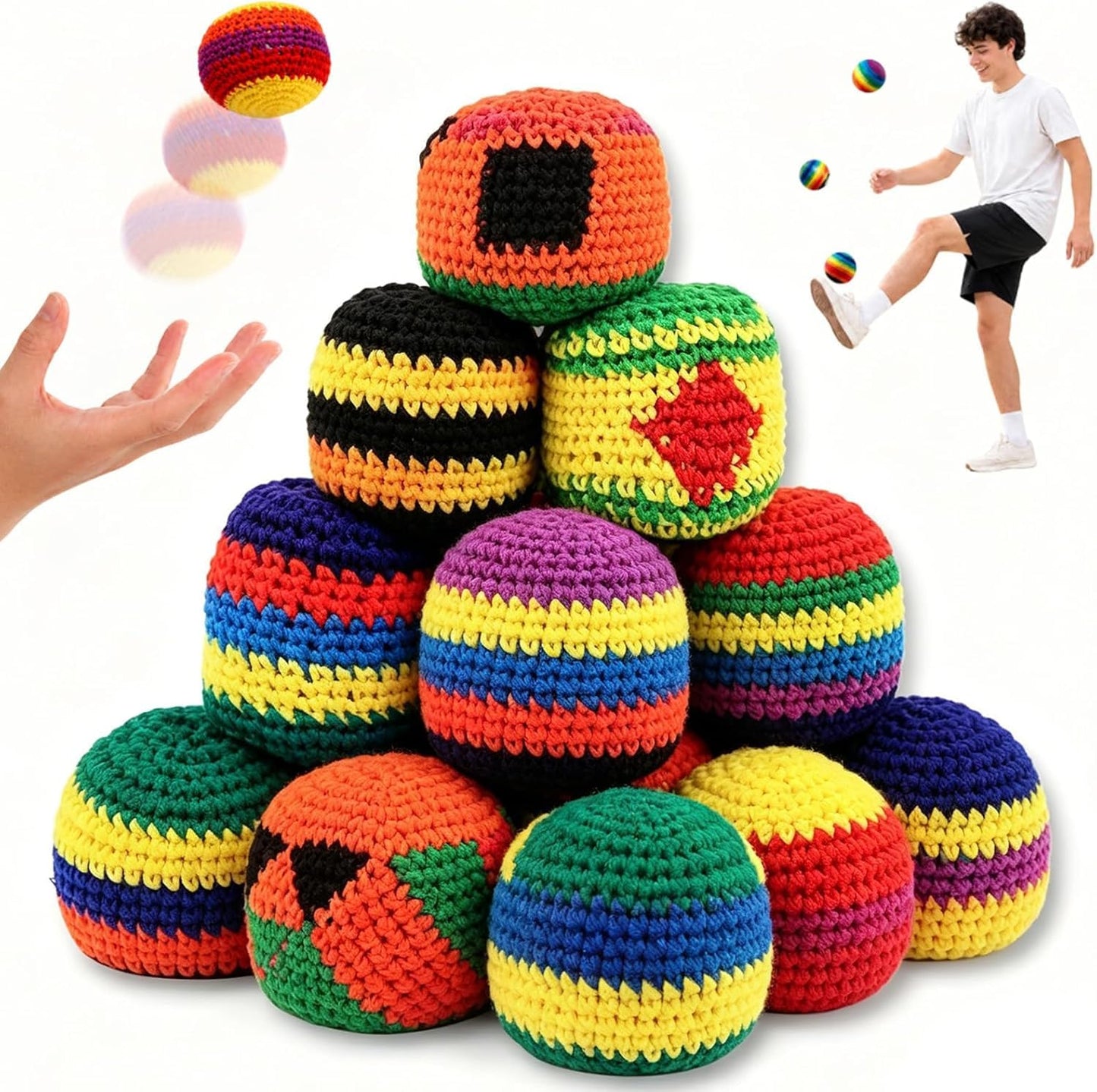 6/12/24PCS Crochet Footbag Set, 2026 New Knitted Kick Balls for Kids & Adults, Colorful Juggling Toss Bags, Handmade Footbags for Outdoor Games, Party, Playground & Travel