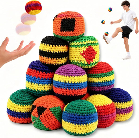 6/12/24PCS Crochet Footbag Set, 2026 New Knitted Kick Balls for Kids & Adults, Colorful Juggling Toss Bags, Handmade Footbags for Outdoor Games, Party, Playground & Travel