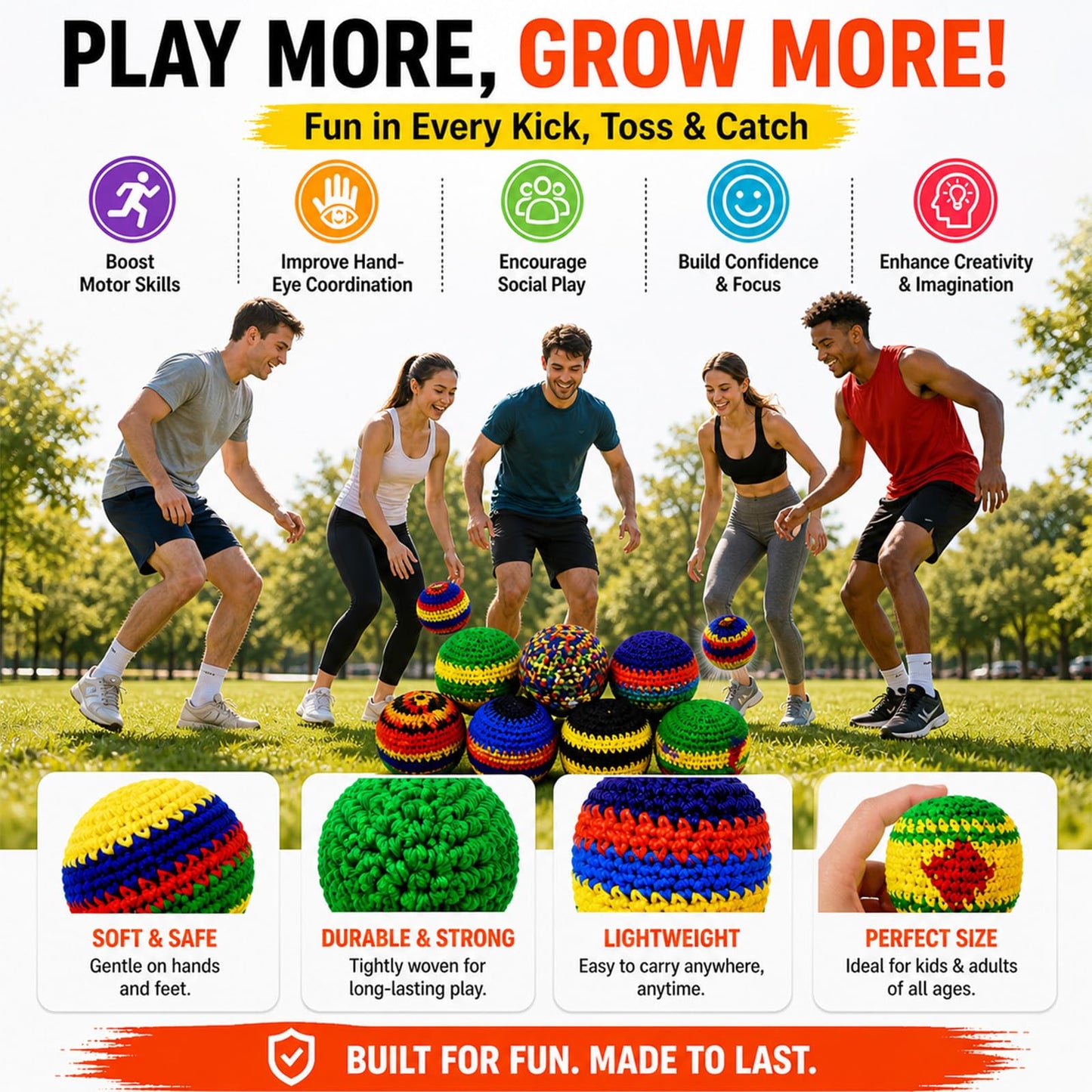 6/12/24PCS Crochet Footbag Set, 2026 New Knitted Kick Balls for Kids & Adults, Colorful Juggling Toss Bags, Handmade Footbags for Outdoor Games, Party, Playground & Travel
