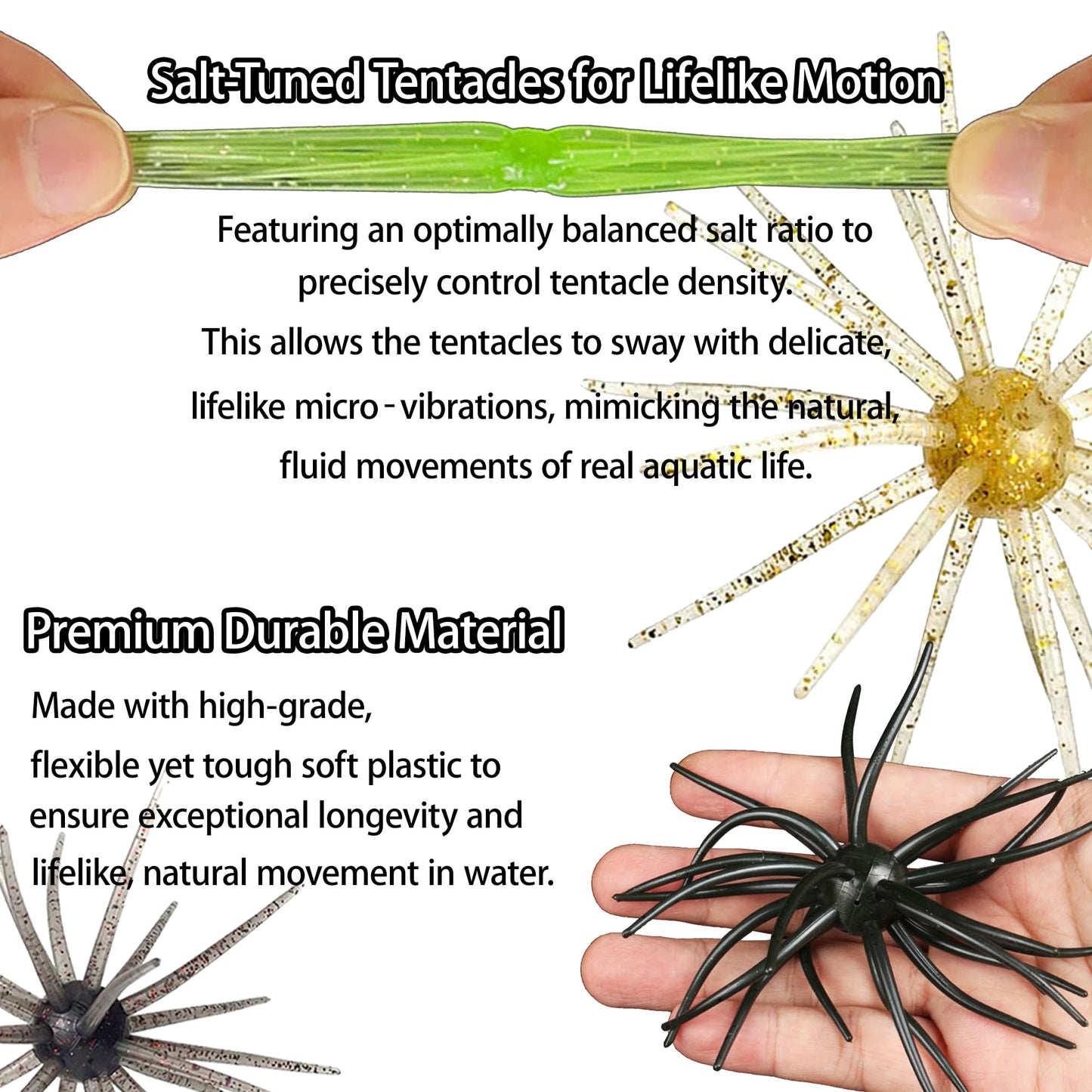 4Pcs Floating Sea Urchin Soft Lure | Tentacle Creature Lure, 4.33" & 3.54" TPR Finesse Baits, 5 Colors, Ideal for Bass Fishing with Drop Shot, Wacky Rig, Neko Rig