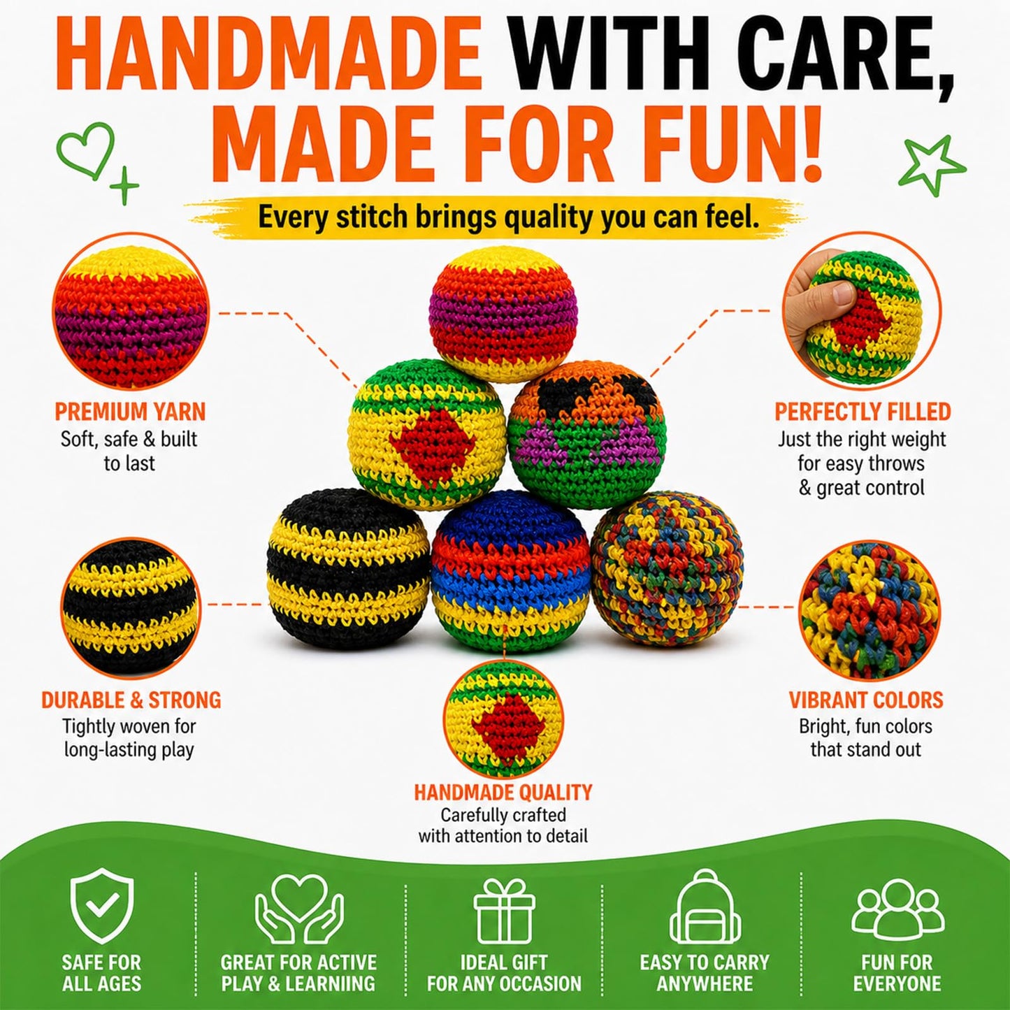 6/12/24PCS Crochet Footbag Set, 2026 New Knitted Kick Balls for Kids & Adults, Colorful Juggling Toss Bags, Handmade Footbags for Outdoor Games, Party, Playground & Travel