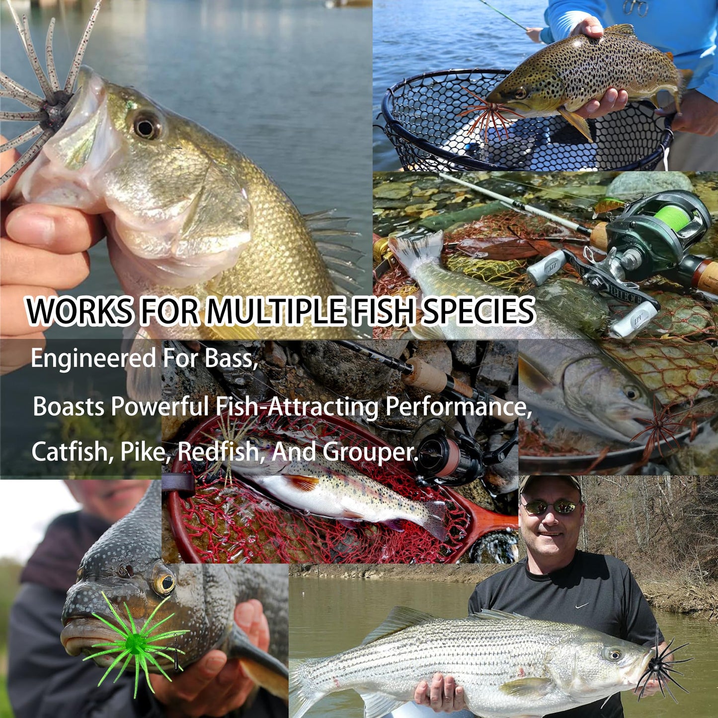4Pcs Floating Sea Urchin Soft Lure | Tentacle Creature Lure, 4.33" & 3.54" TPR Finesse Baits, 5 Colors, Ideal for Bass Fishing with Drop Shot, Wacky Rig, Neko Rig