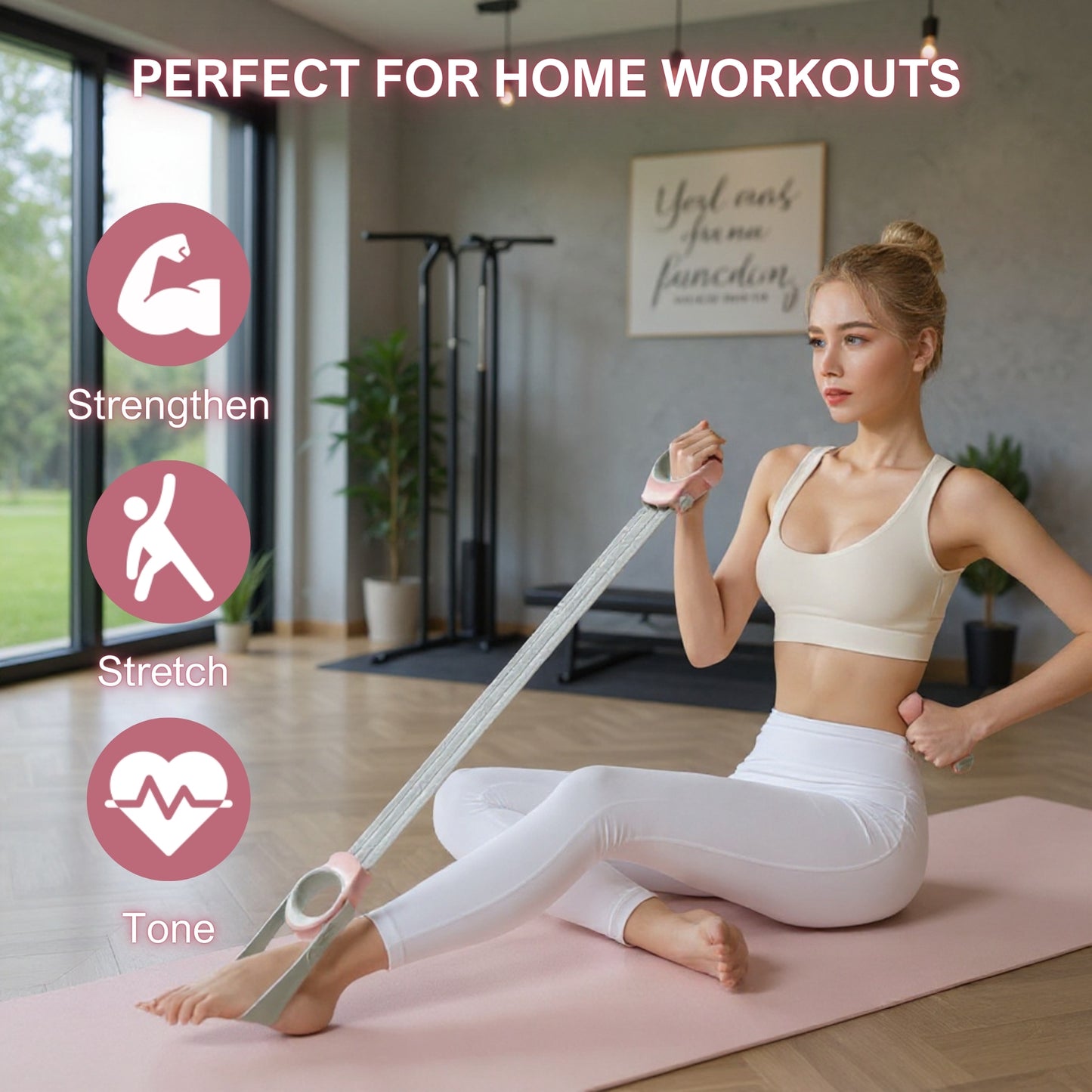 Natural Latex Resistance Bands Set - 6X Stretch Heavy Duty Figure 8 Pull Rope with Foot Pedal Trainer