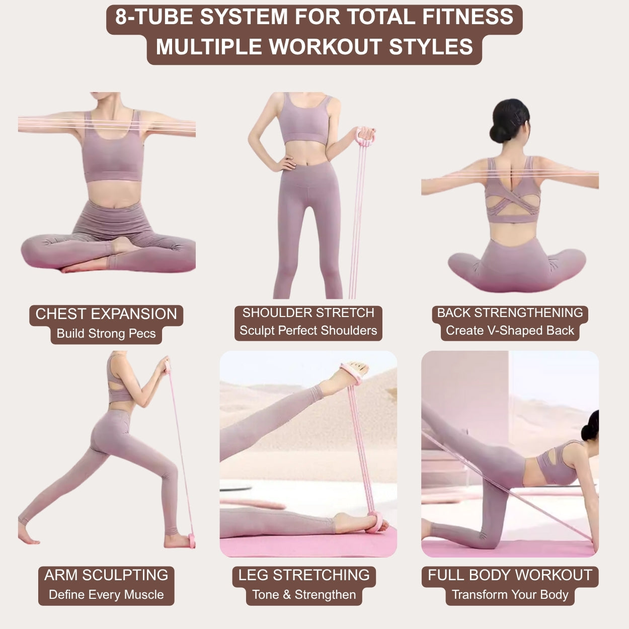 Resistance Bands with Handles - 8 Tube Adjustable Silicone Exercise Bands Set for Women