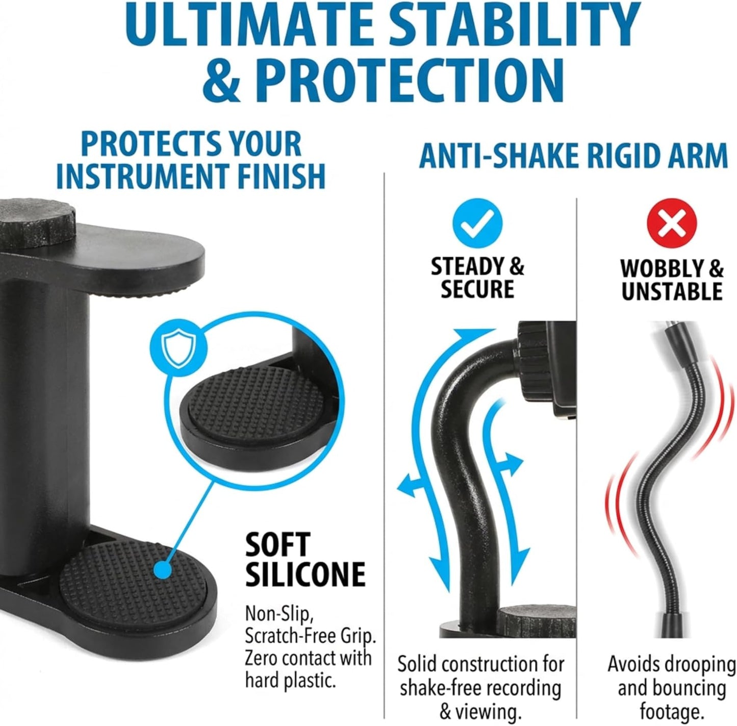 Guitar Phone Holder Mount for Acoustic Guitars & Ukuleles Includes Cleaning Cloth