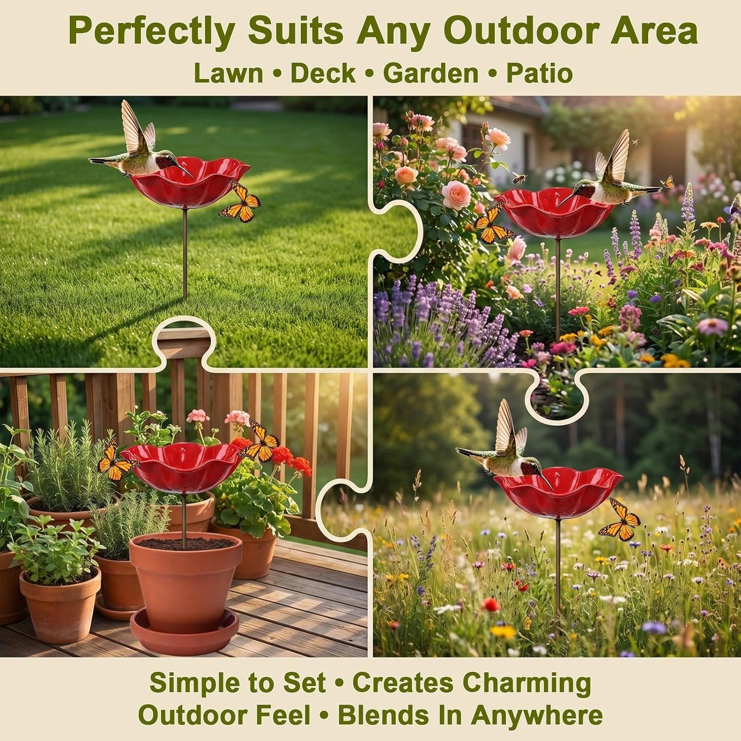 Handmade Metal Flower Garden Stake Bird Bath Bowl