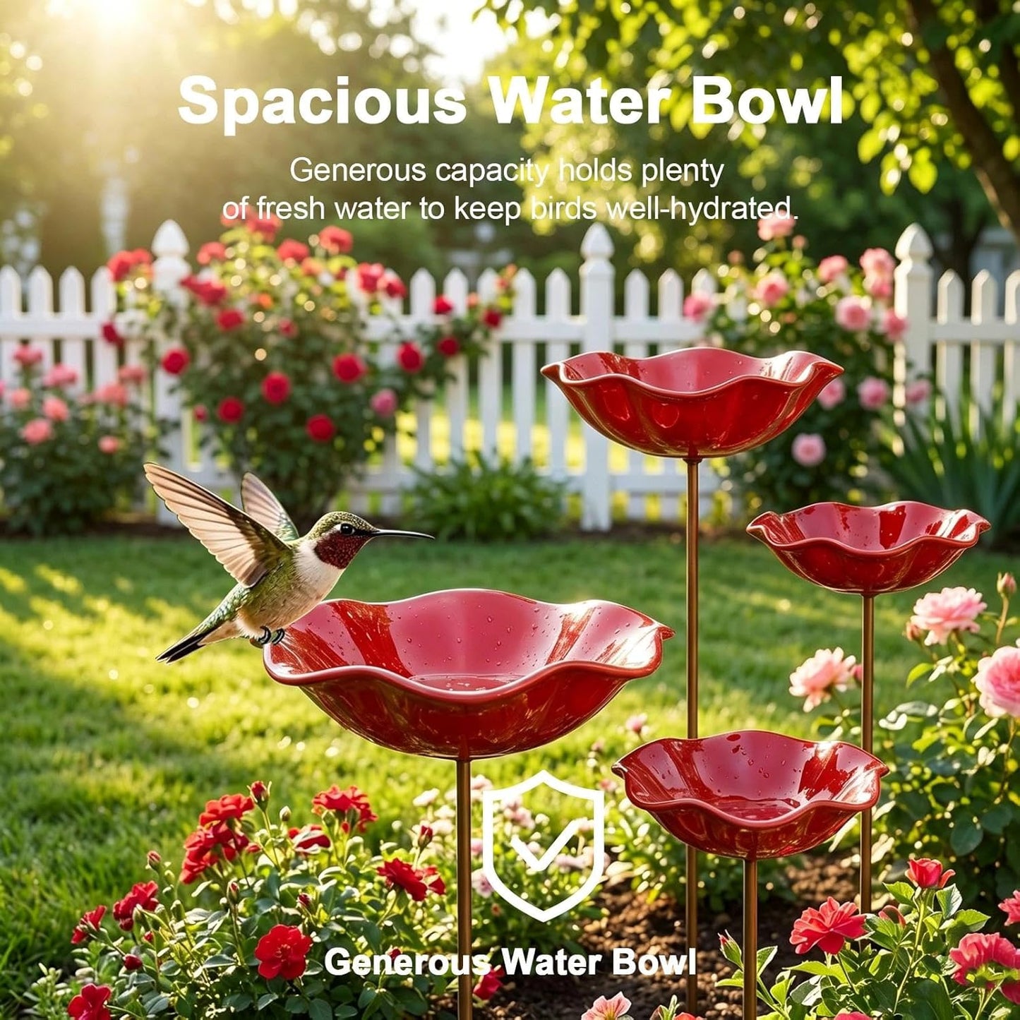 Handmade Metal Flower Garden Stake Bird Bath Bowl