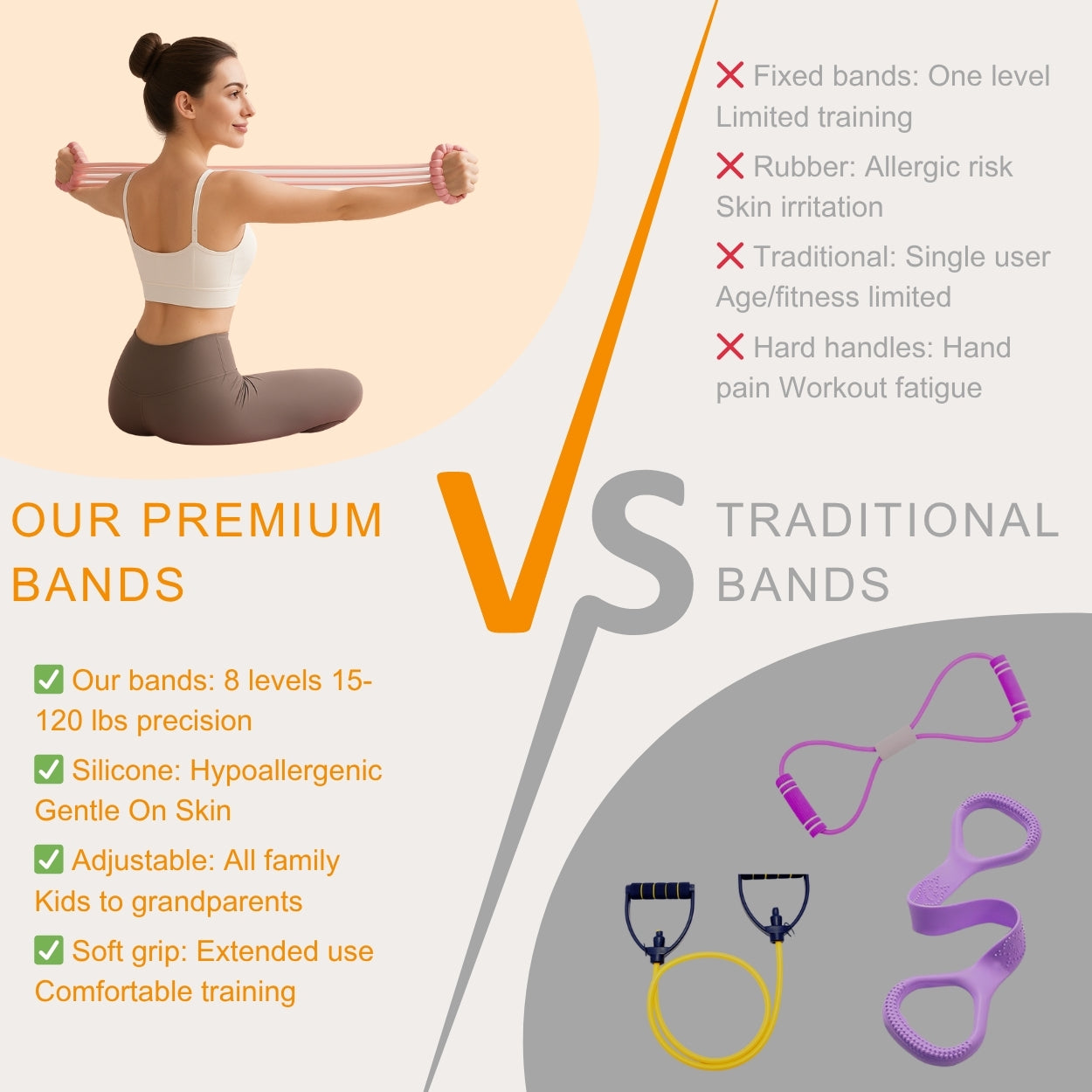 Resistance Bands with Handles - 8 Tube Adjustable Silicone Exercise Bands Set for Women