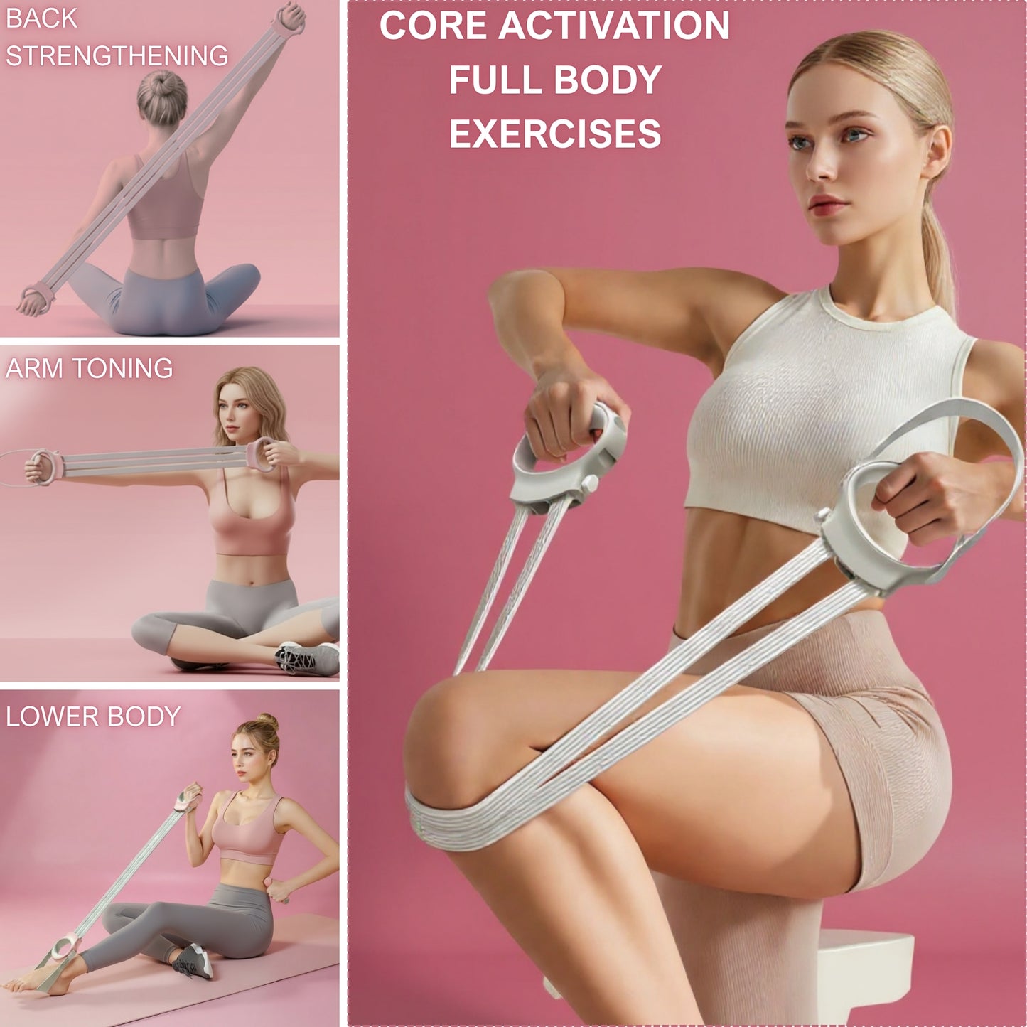 Natural Latex Resistance Bands Set - 6X Stretch Heavy Duty Figure 8 Pull Rope with Foot Pedal Trainer