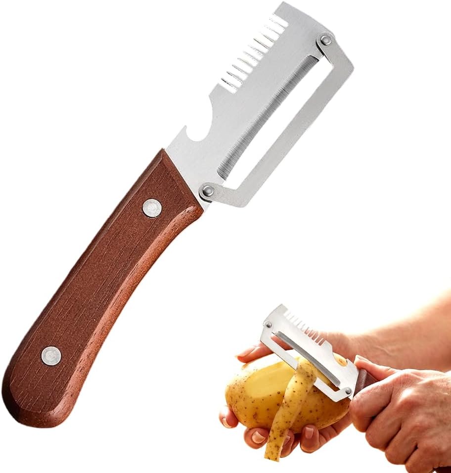 Premium Vegetable Peeler with Wooden Handle and Bottle Opener