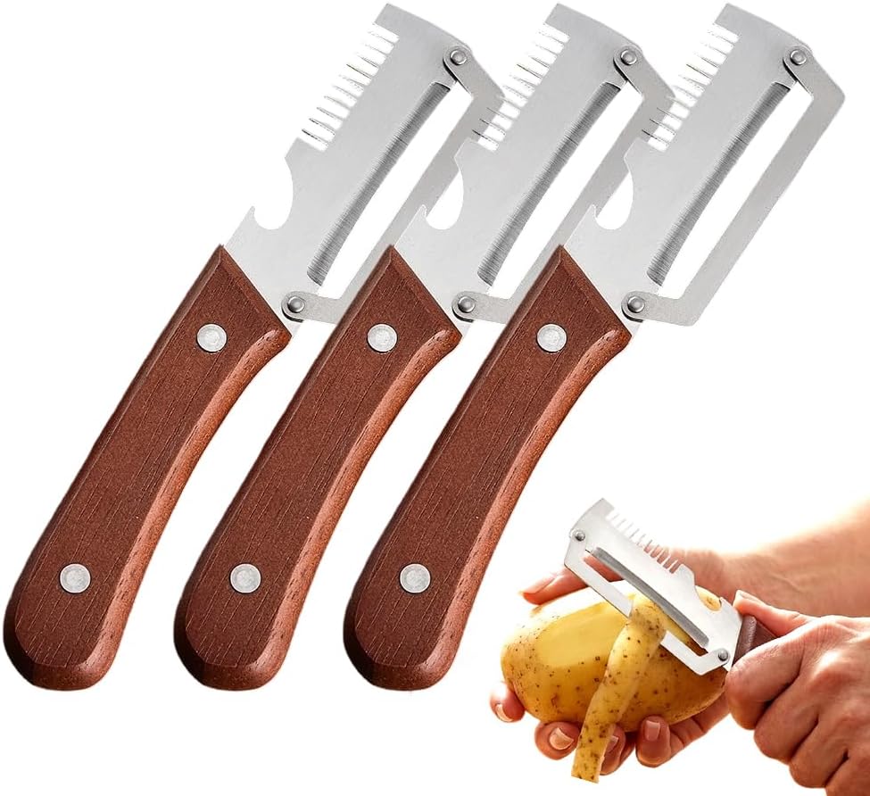 Premium Vegetable Peeler with Wooden Handle and Bottle Opener