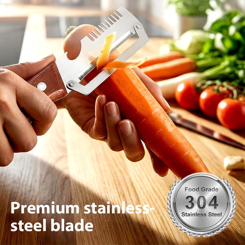Premium Vegetable Peeler with Wooden Handle and Bottle Opener