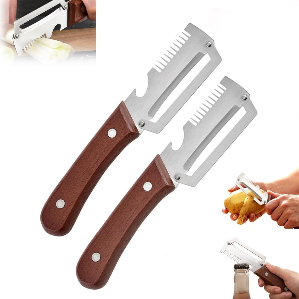 Premium Vegetable Peeler with Wooden Handle and Bottle Opener