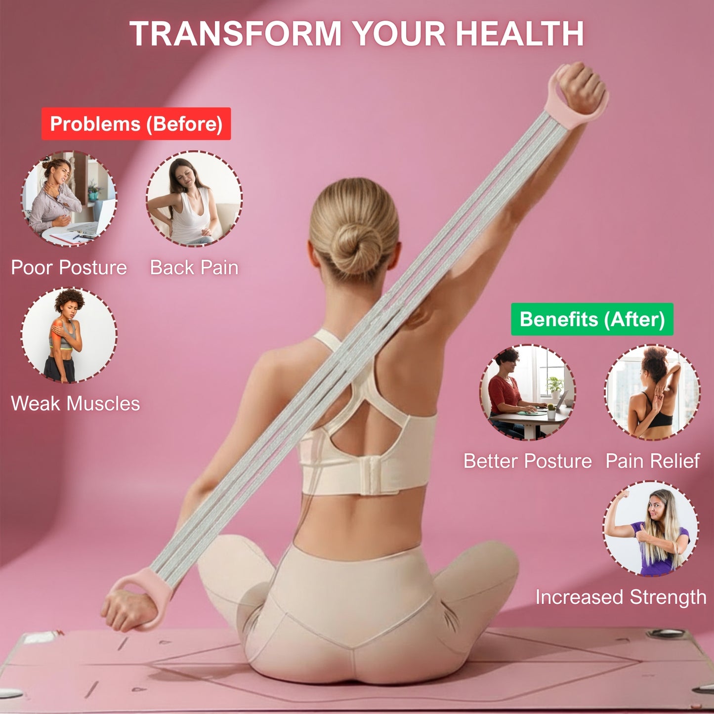 Natural Latex Resistance Bands Set - 6X Stretch Heavy Duty Figure 8 Pull Rope with Foot Pedal Trainer