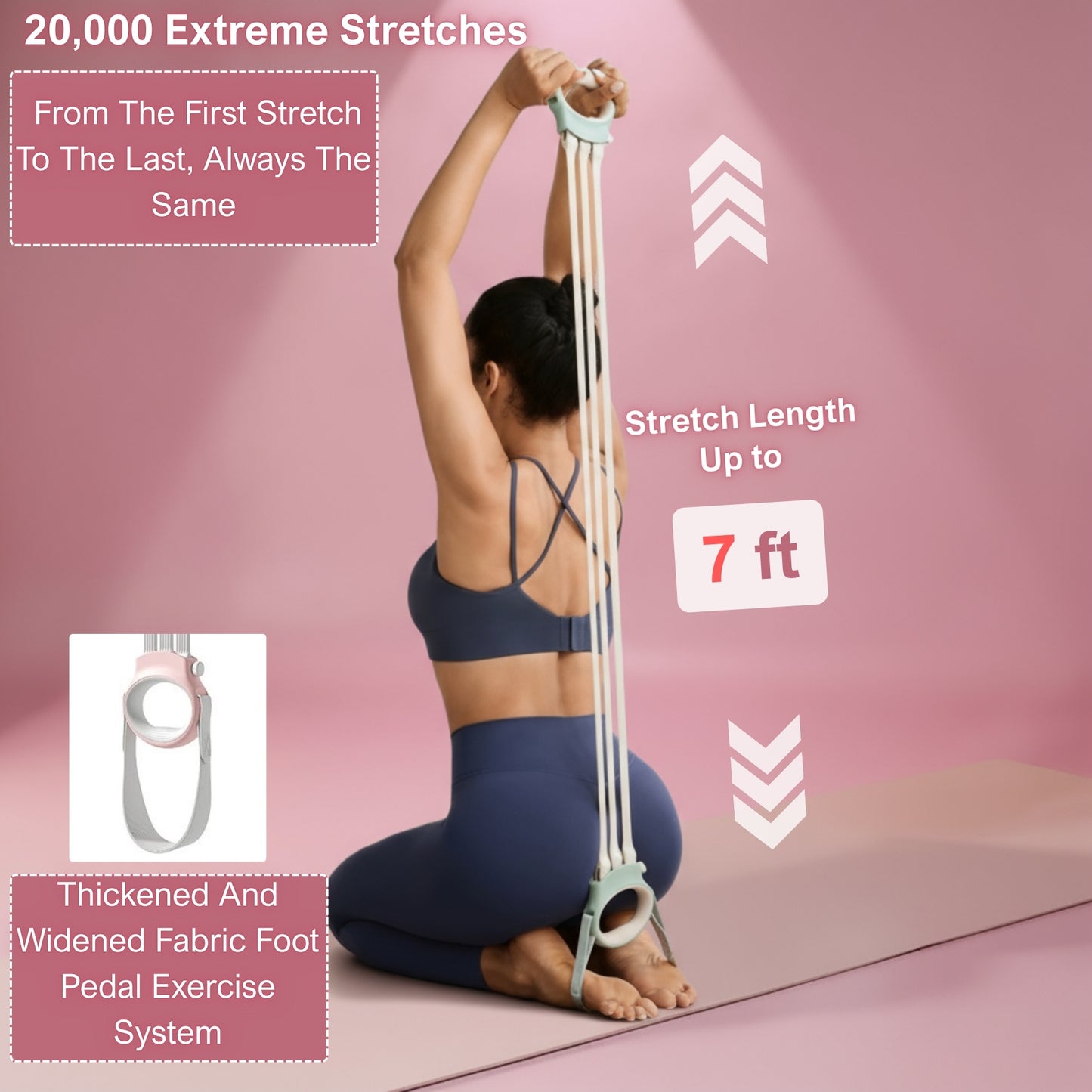 Natural Latex Resistance Bands Set - 6X Stretch Heavy Duty Figure 8 Pull Rope with Foot Pedal Trainer