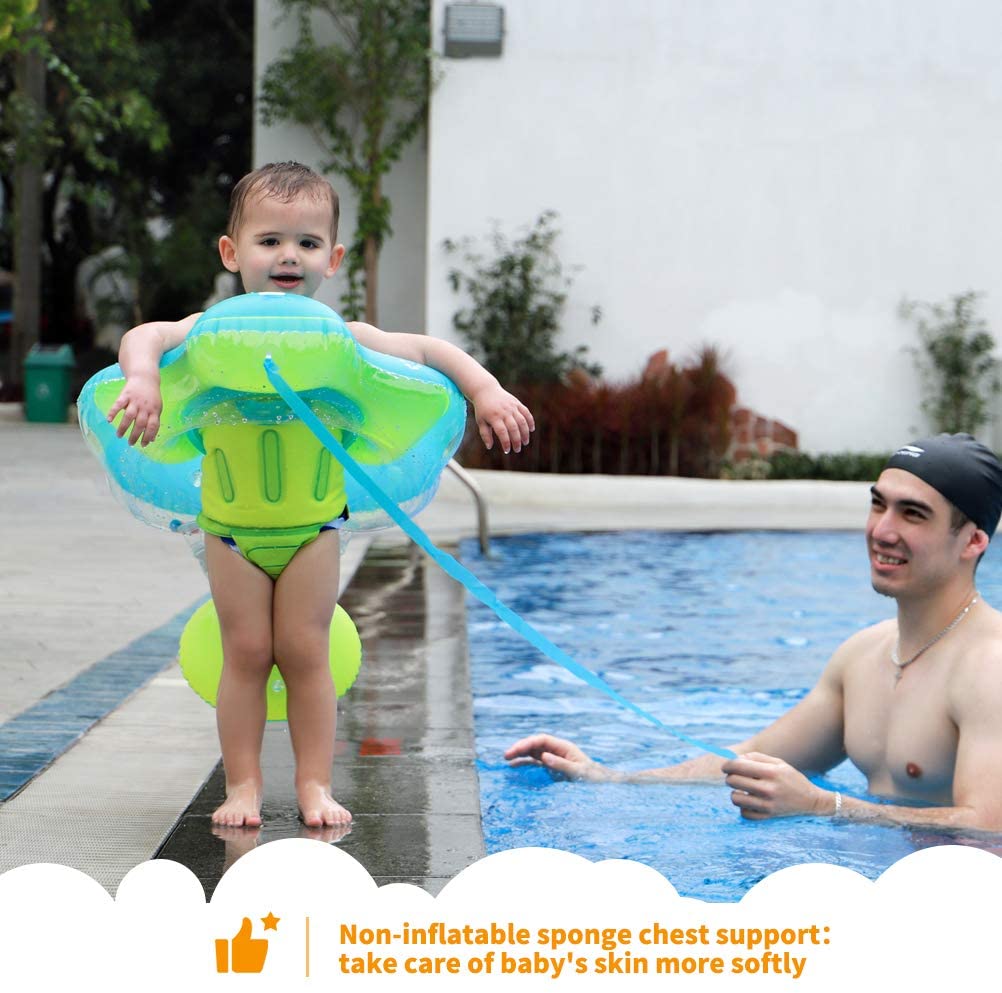 Free Swimming Baby Inflatable Baby Swimming Float with Bottom Support and Retractable Fabric Canopy for Safer Swims