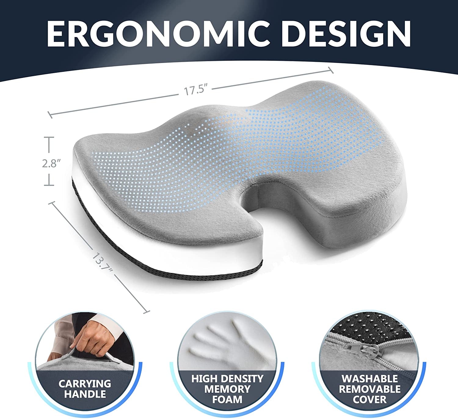 Node Gel-enhanced Memory Foam Seat Cushion, Black Velour Ergonomic