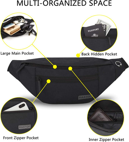 Large Crossbody Fanny Pack with 4-Zipper Pockets